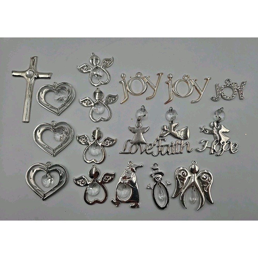Christmas Holiday Ornament Silver Colored Angels With Crystal‎ Gems Lot Of 17